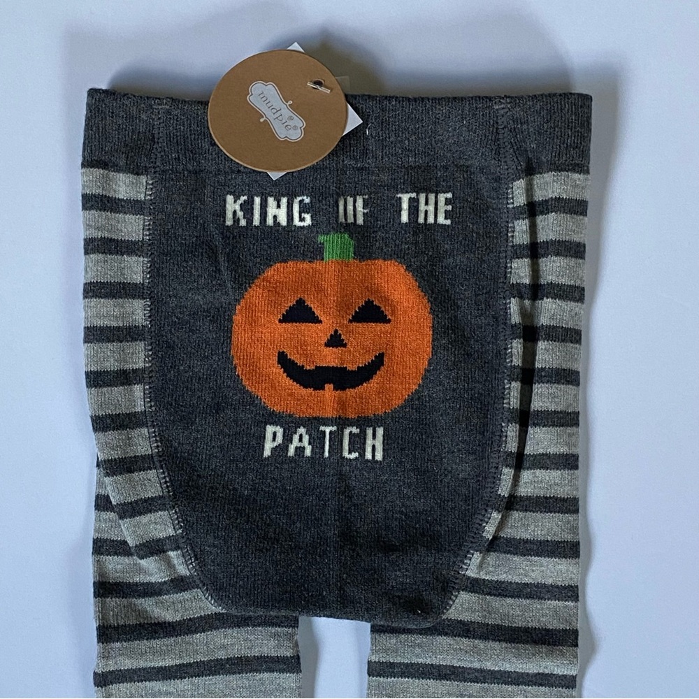 Pumpkin Leggings Size 6 12 Months New NWT King Of Patch Gray Knit Halloween Fall